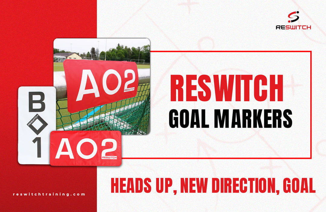 RESWITCH Tormarkierungen für Latte oder Pfosten von matchconcept UG: Rote und weiße Markierungen mit A02-Label, perfekt für Torabschlusstraining. KOPF HOCH, NEUE RICHTUNG, ZIEL! In jedem RESWITCH-Set enthalten.
